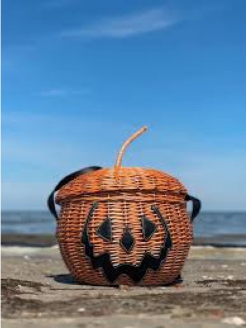 🎃 Jack-o-Lantern Woven Wicker Picnic Basket Pumpkin Halloween Fall - Picture 10 of 11